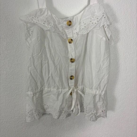 New Fat Face White Eyelet Cutout Button Front Tank Top Size US 10 - Picture 4 of 9